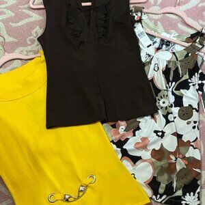 NWT Y2K LOT 3 TOPS Brown Yellow Floral Size S & M Ruffle Babydoll Fairy Cottage
